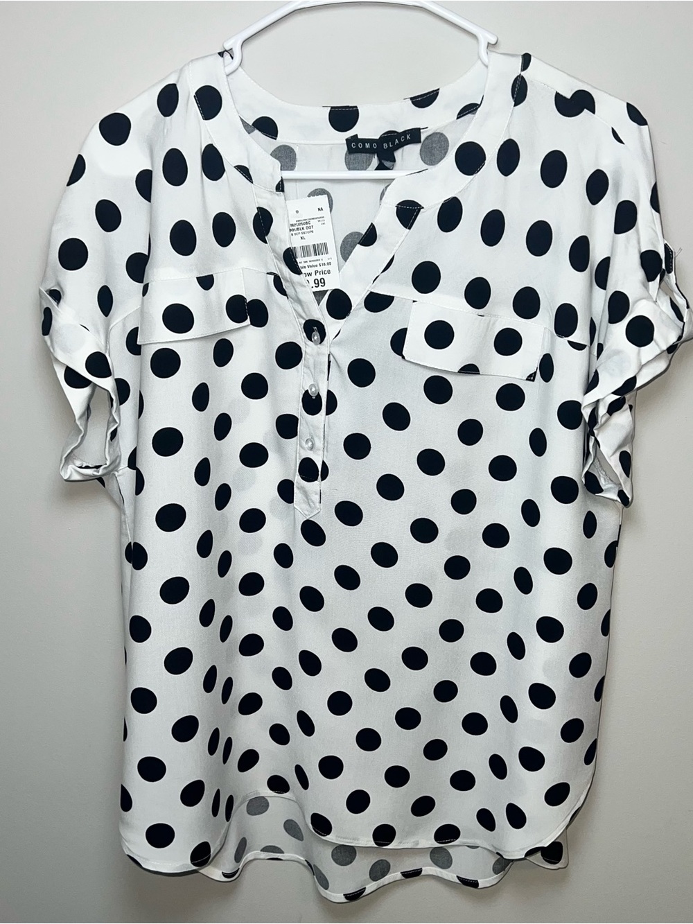 White & Black Polka Dot Short Sleeve Blouse